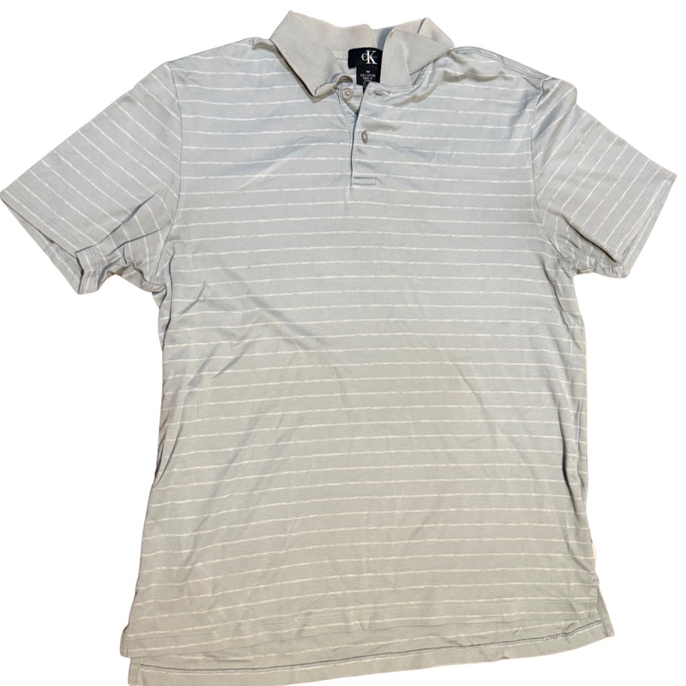Calvin Klein Gray Striped Polo Shirt Medium Cotton Minimalist Core